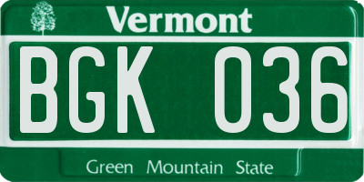 VT license plate BGK036