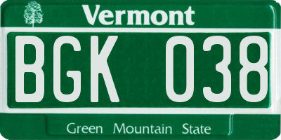 VT license plate BGK038