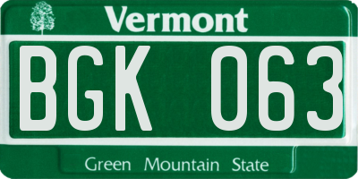 VT license plate BGK063