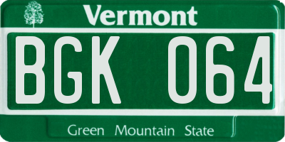 VT license plate BGK064