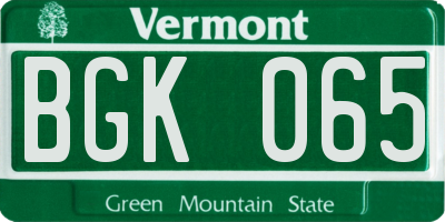 VT license plate BGK065