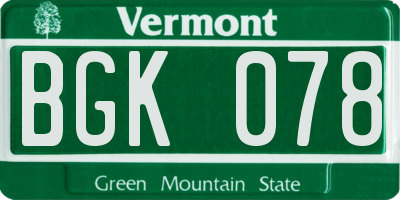 VT license plate BGK078
