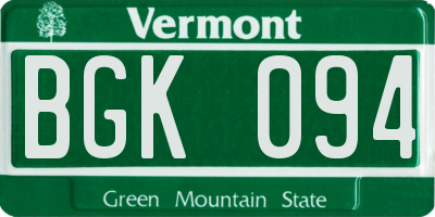 VT license plate BGK094