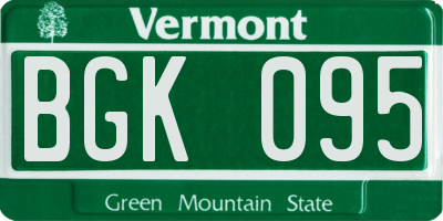 VT license plate BGK095