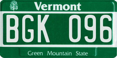 VT license plate BGK096