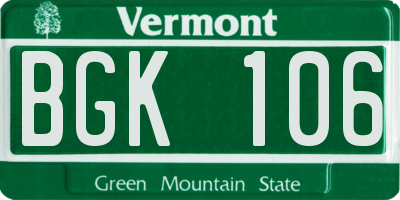 VT license plate BGK106
