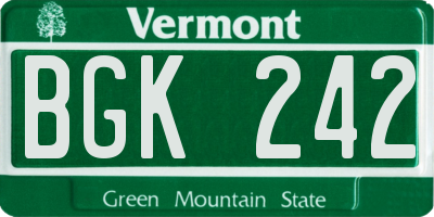 VT license plate BGK242