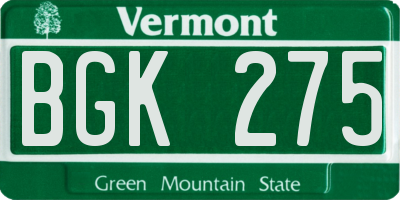 VT license plate BGK275