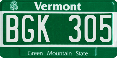 VT license plate BGK305