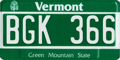 VT license plate BGK366