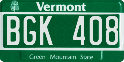 VT license plate BGK408