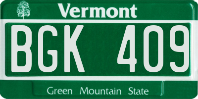 VT license plate BGK409