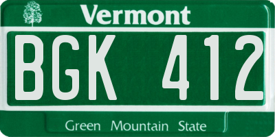 VT license plate BGK412