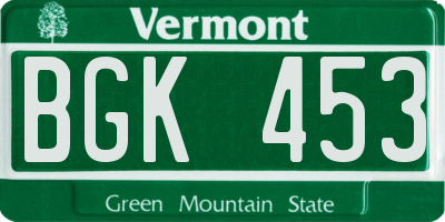VT license plate BGK453
