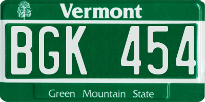 VT license plate BGK454
