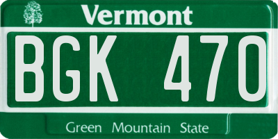 VT license plate BGK470
