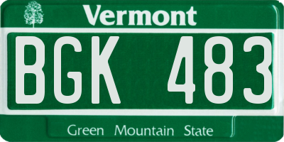 VT license plate BGK483
