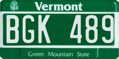 VT license plate BGK489