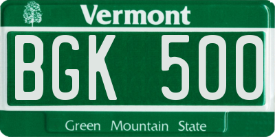 VT license plate BGK500