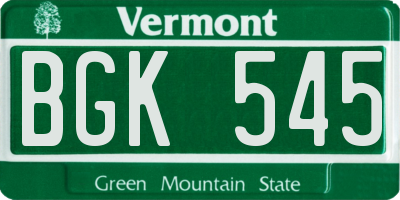 VT license plate BGK545