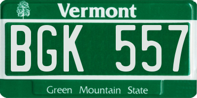VT license plate BGK557