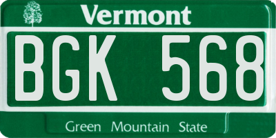 VT license plate BGK568