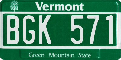 VT license plate BGK571