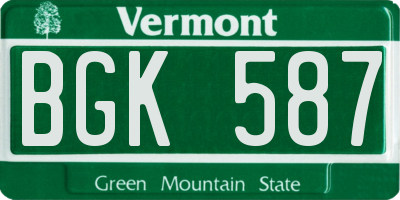 VT license plate BGK587