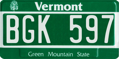 VT license plate BGK597