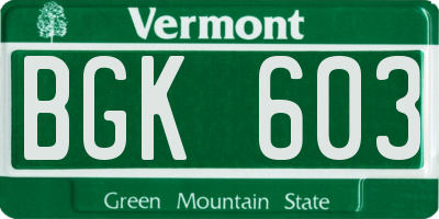 VT license plate BGK603