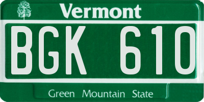 VT license plate BGK610