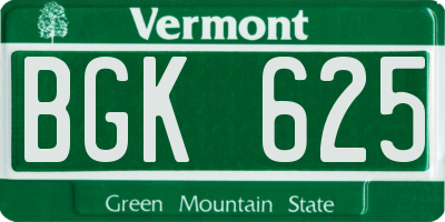 VT license plate BGK625