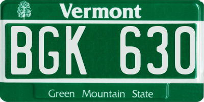 VT license plate BGK630