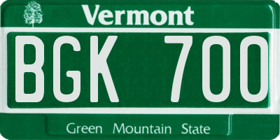 VT license plate BGK700