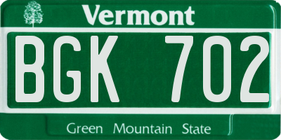 VT license plate BGK702