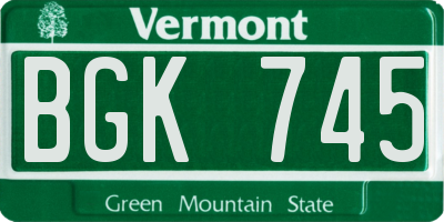 VT license plate BGK745