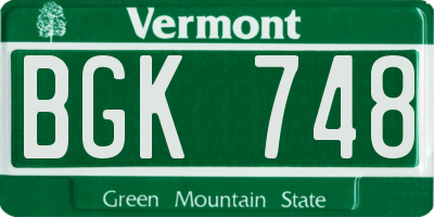 VT license plate BGK748