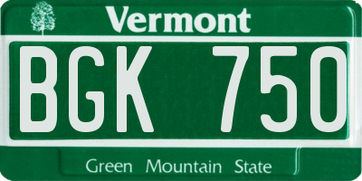 VT license plate BGK750