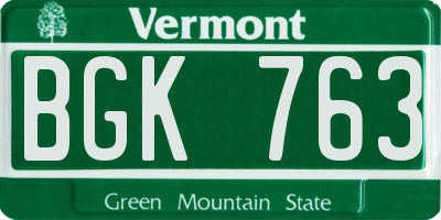 VT license plate BGK763