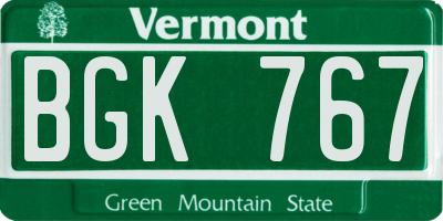 VT license plate BGK767
