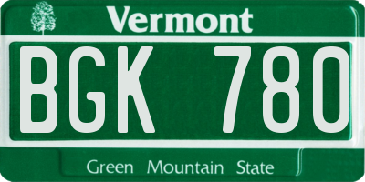 VT license plate BGK780