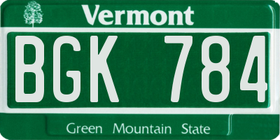 VT license plate BGK784