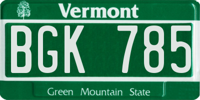 VT license plate BGK785