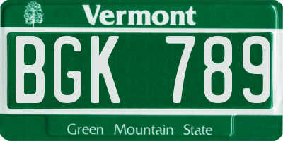 VT license plate BGK789
