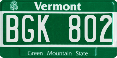 VT license plate BGK802