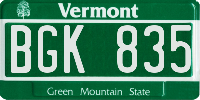 VT license plate BGK835