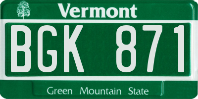 VT license plate BGK871