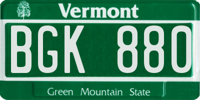 VT license plate BGK880