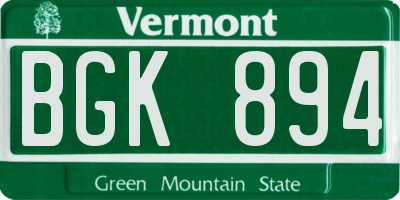 VT license plate BGK894