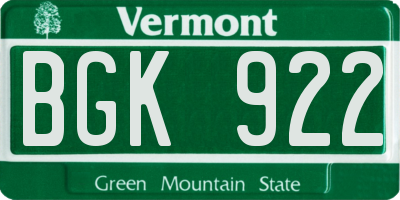 VT license plate BGK922
